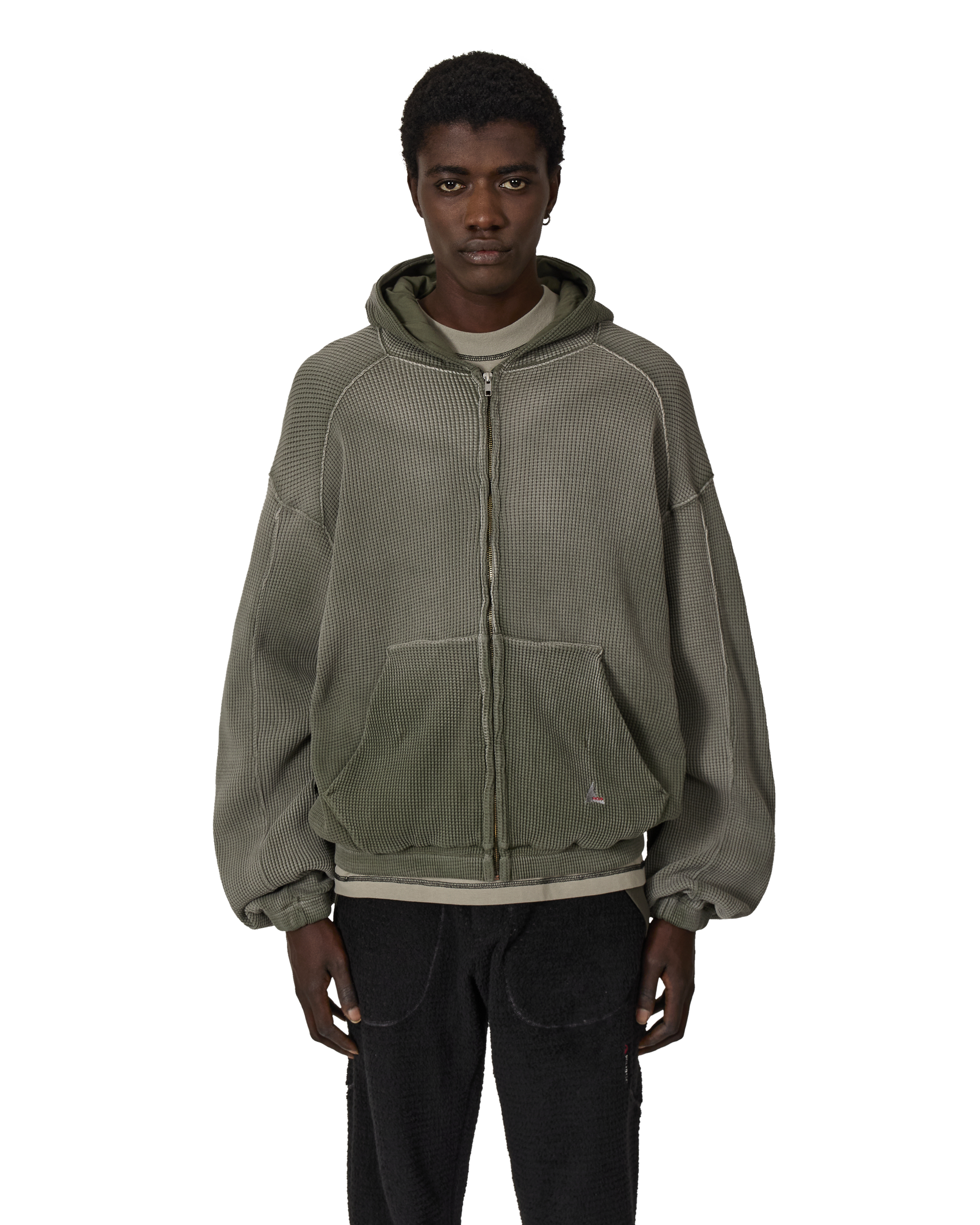 ROA Bee Sun Faded Waffle Zip Up Hoodie J316803-S-Green front