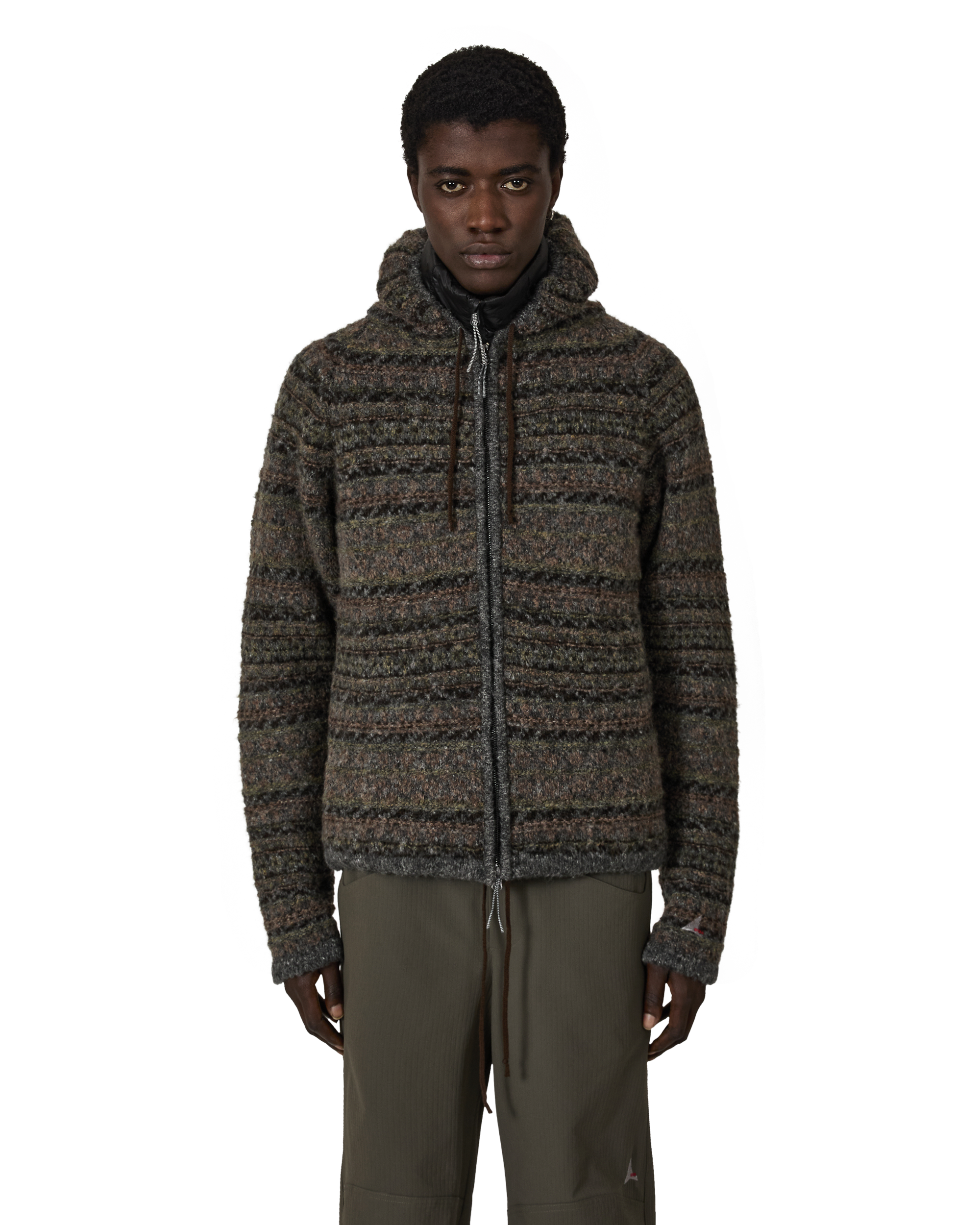 ROA Fair Isle Felted Knit Zip Up Hoodie J316888-S-Green front