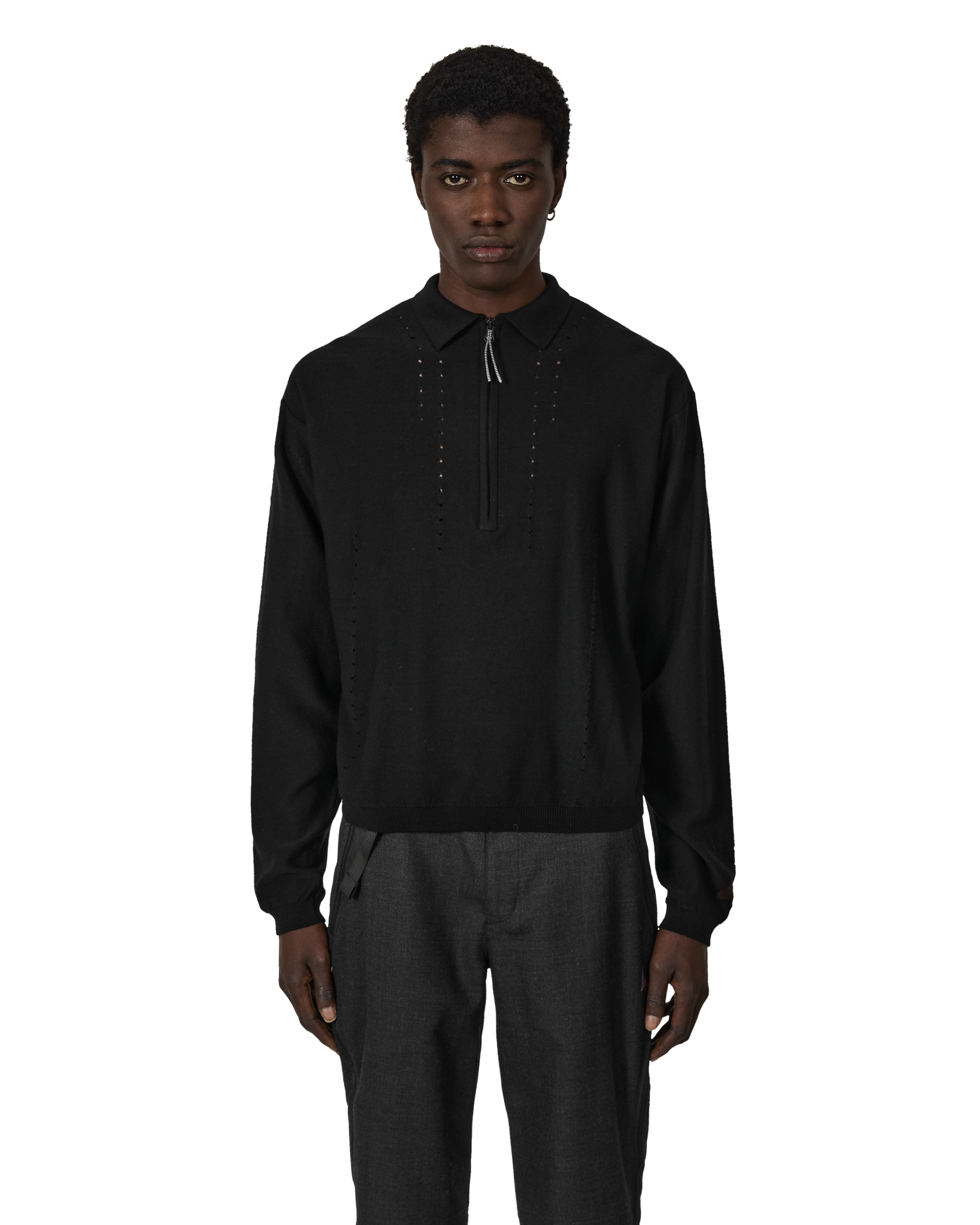 ROA Pinched Wool Knit Polo J316890-S-Black front