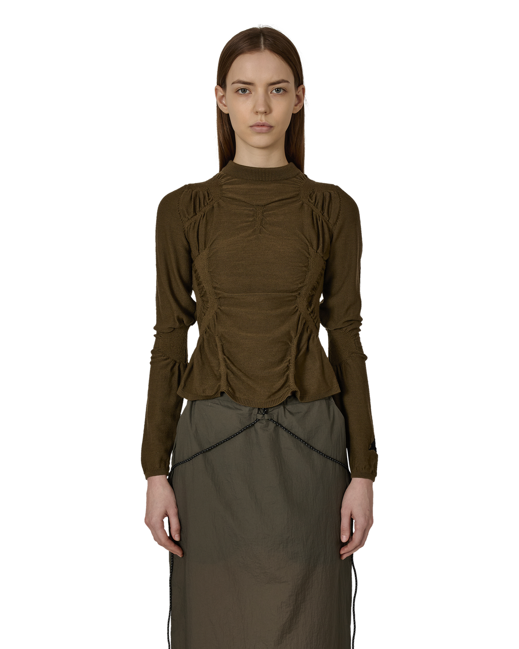 ROA Pinched Wool Knit Top J316867-S-Green front