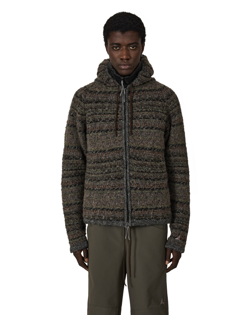 ROA Fair Isle Felted Knit Zip Up Hoodie J316888-S-Green front