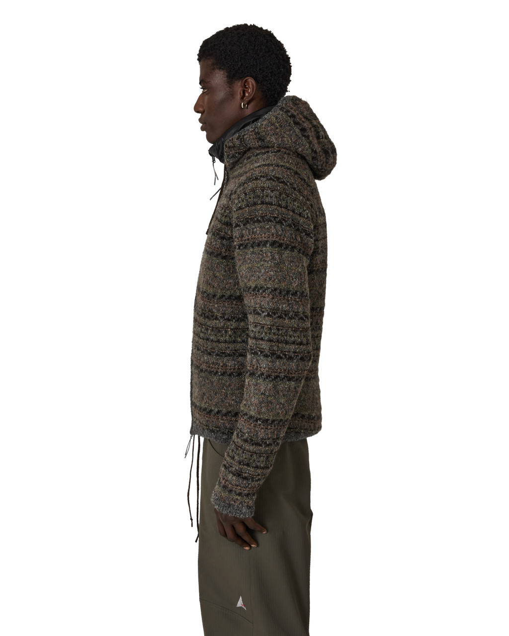 ROA Fair Isle Felted Knit Zip Up Hoodie J316888-S-Green front