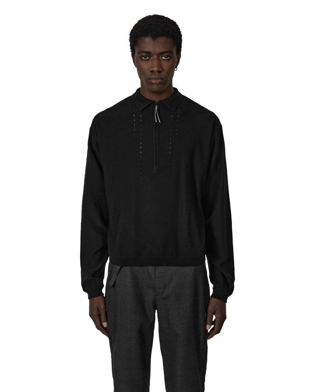 ROA Pinched Wool Knit Polo J316890-S-Black front