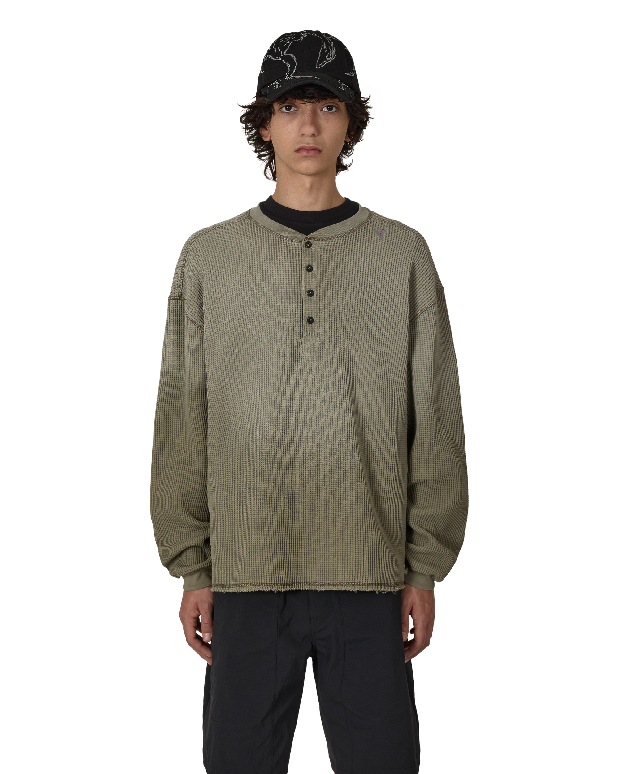ROA Bee Sun Faded Organic Waffle Serafino Long Sleeve J325239-S-Green front
