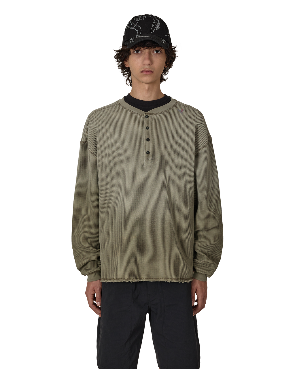 ROA Bee Sun Faded Organic Waffle Serafino Long Sleeve J325239-S-Green front