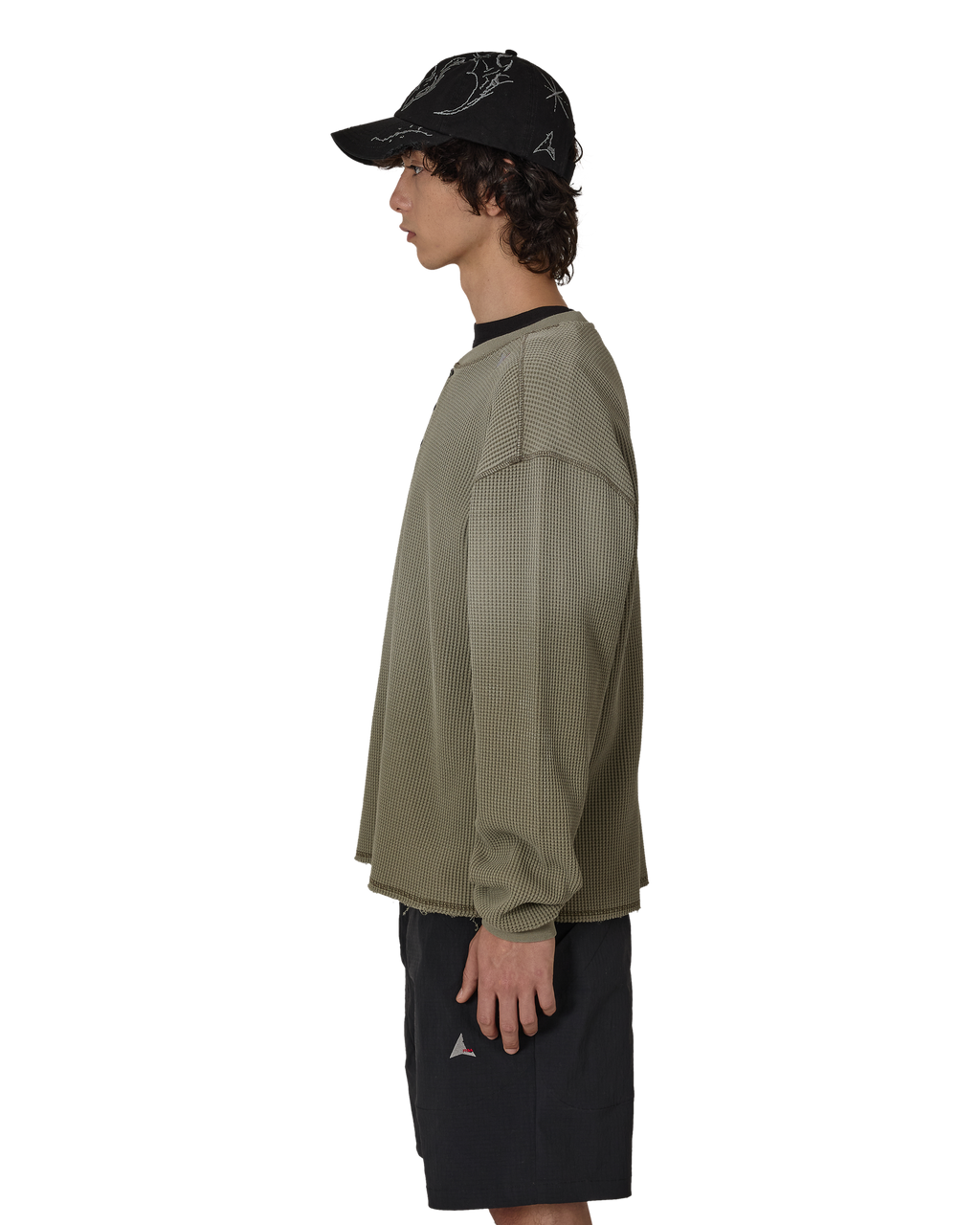 ROA Bee Sun Faded Organic Waffle Serafino Long Sleeve J325239-S-Green front