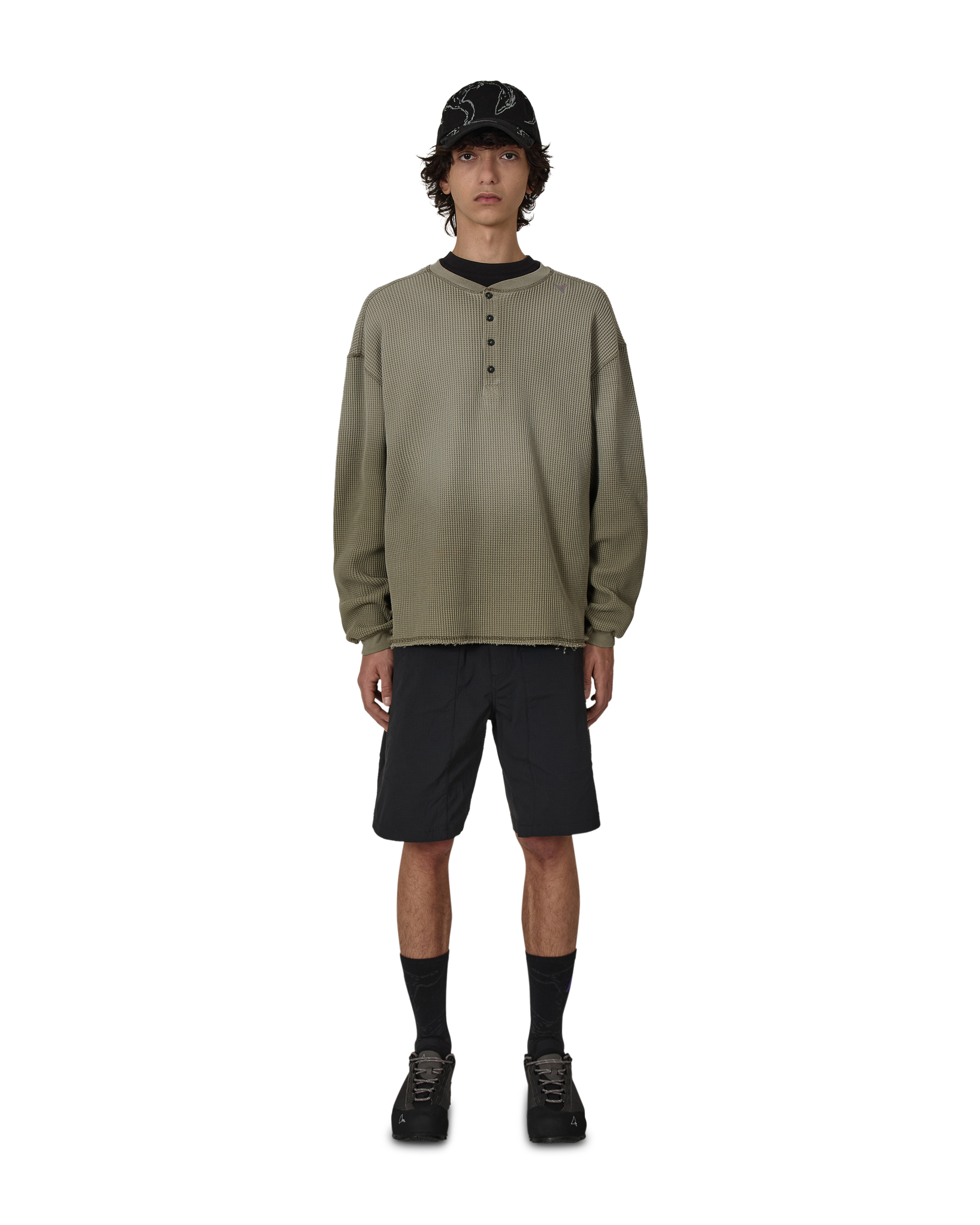 ROA Bee Sun Faded Organic Waffle Serafino Long Sleeve J325239-S-Green 4