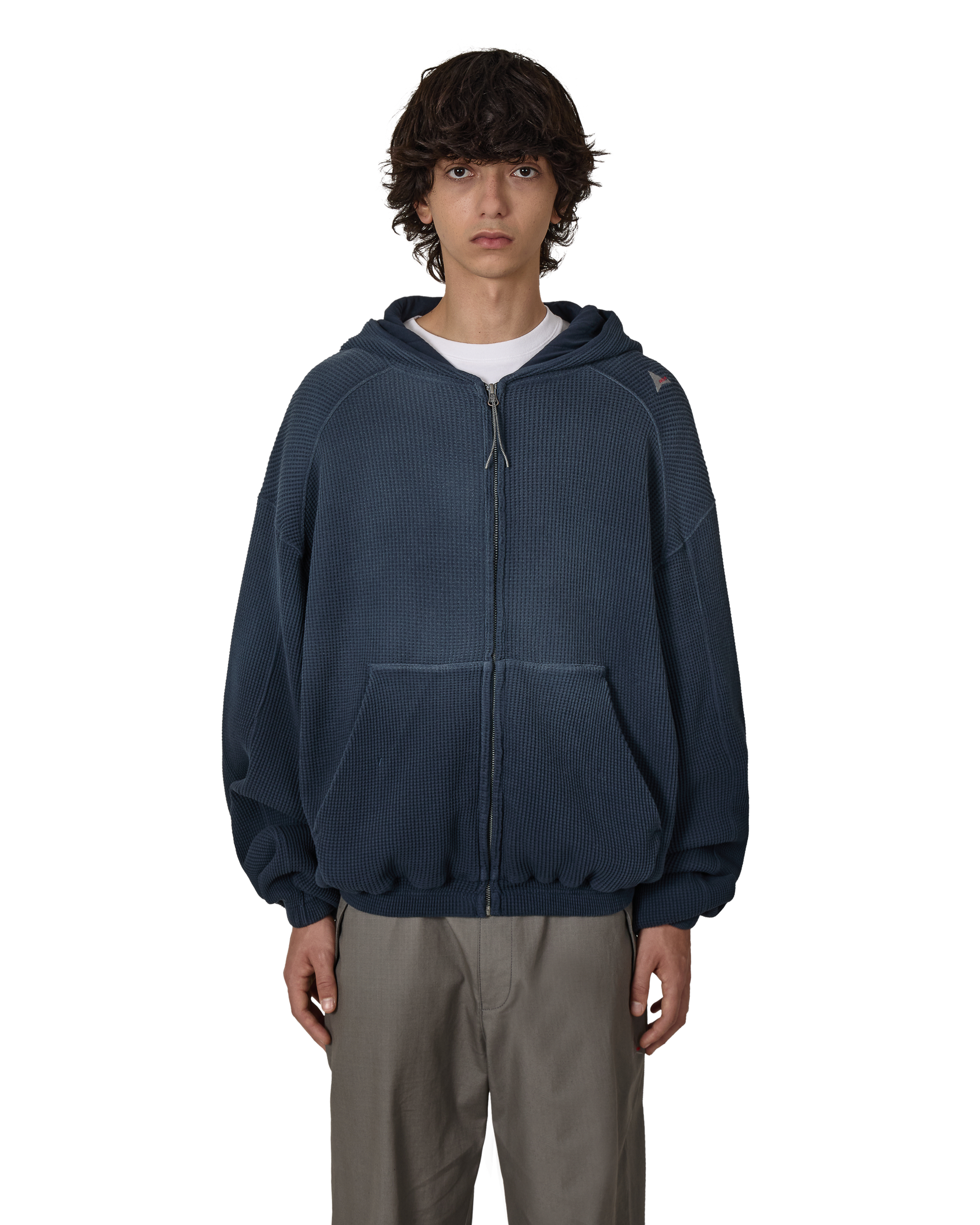 ROA Bee Sun Faded Organic Waffle Zip Up Hoodie J325240-S-Blue front