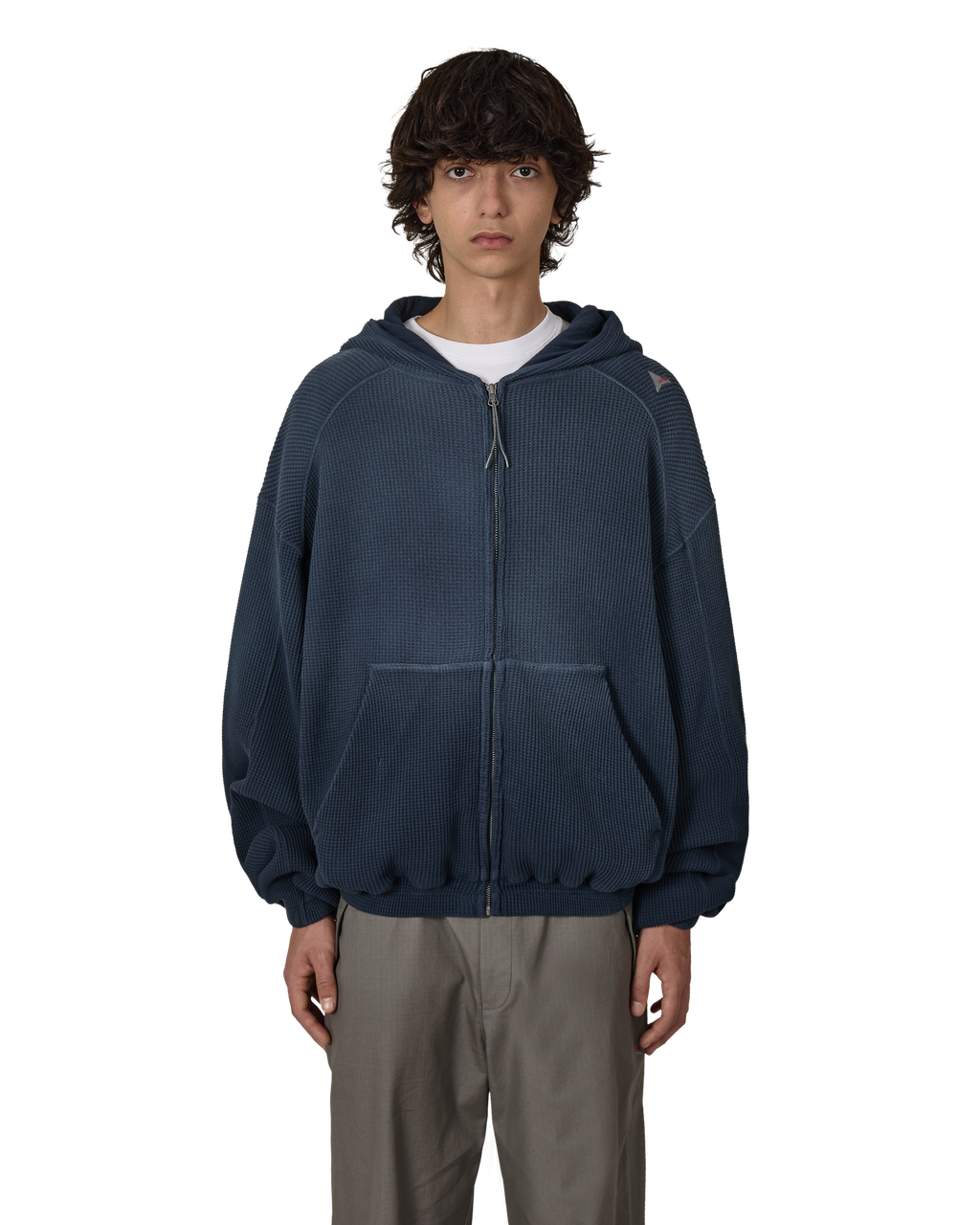 ROA Bee Sun Faded Organic Waffle Zip Up Hoodie J325240-S-Blue front