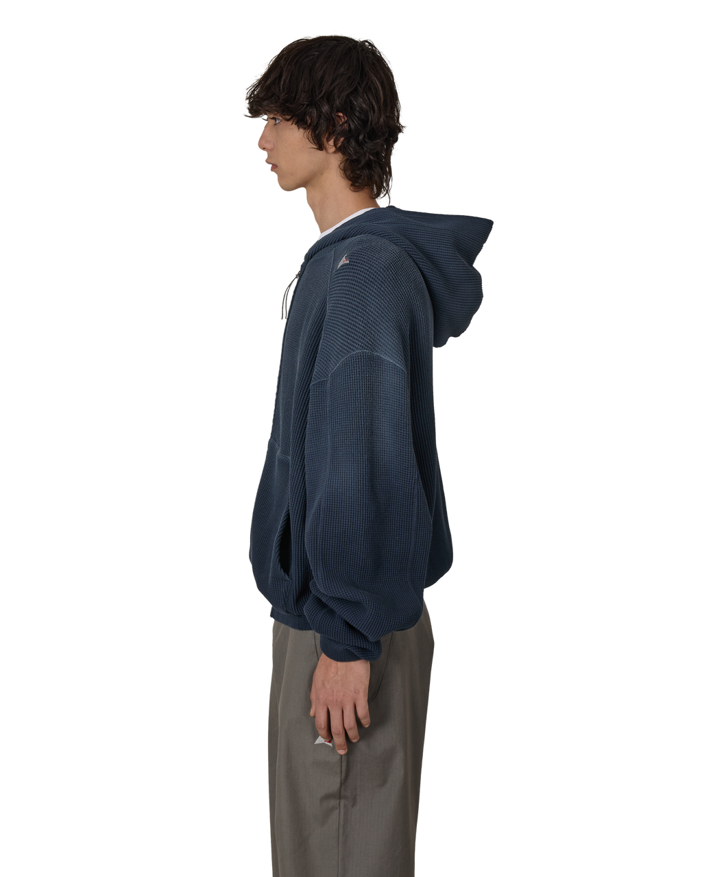 ROA Bee Sun Faded Organic Waffle Zip Up Hoodie J325240-S-Blue front