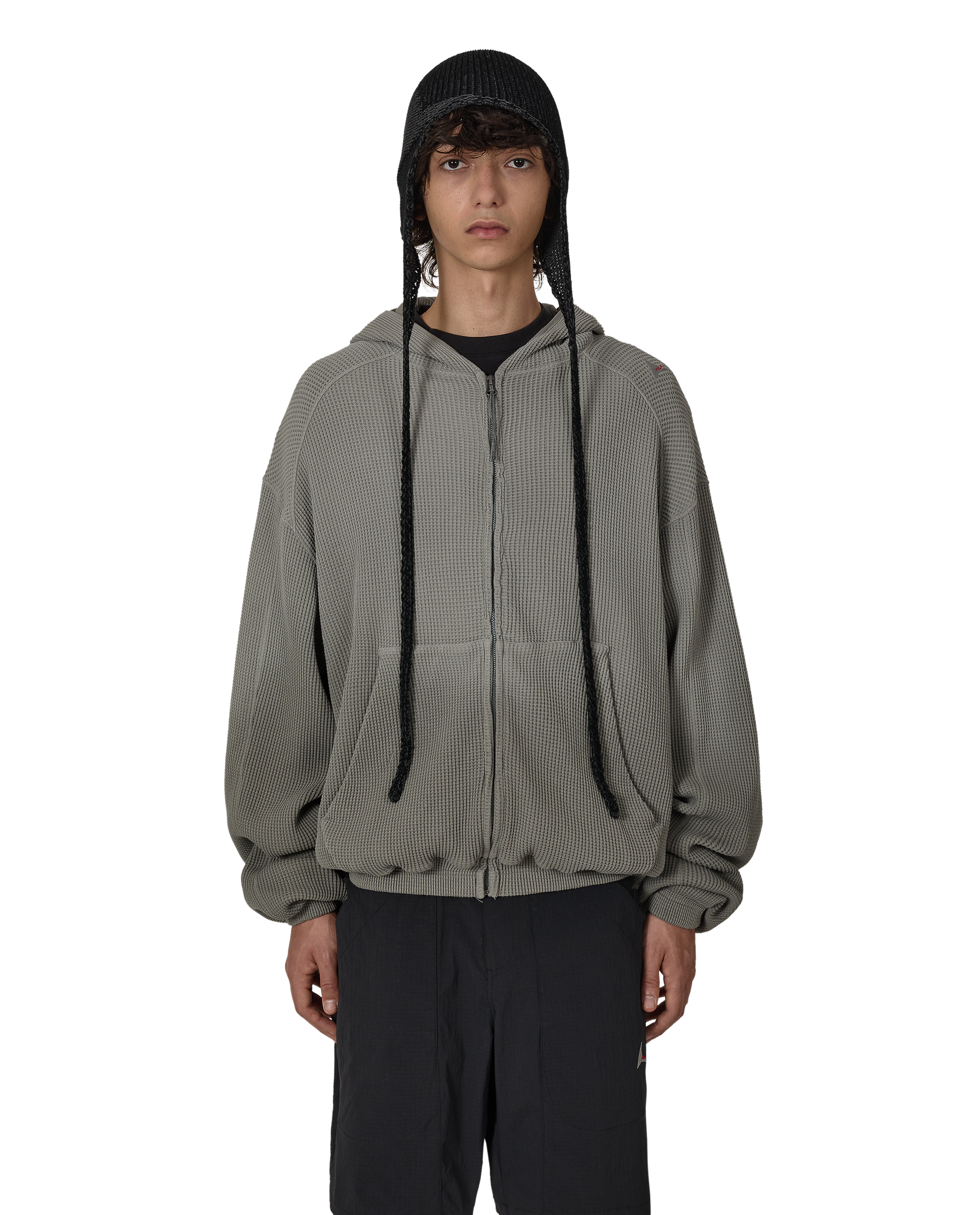ROA Bee Sun Faded Organic Waffle Zip Up Hoodie J325241-S-Grey front