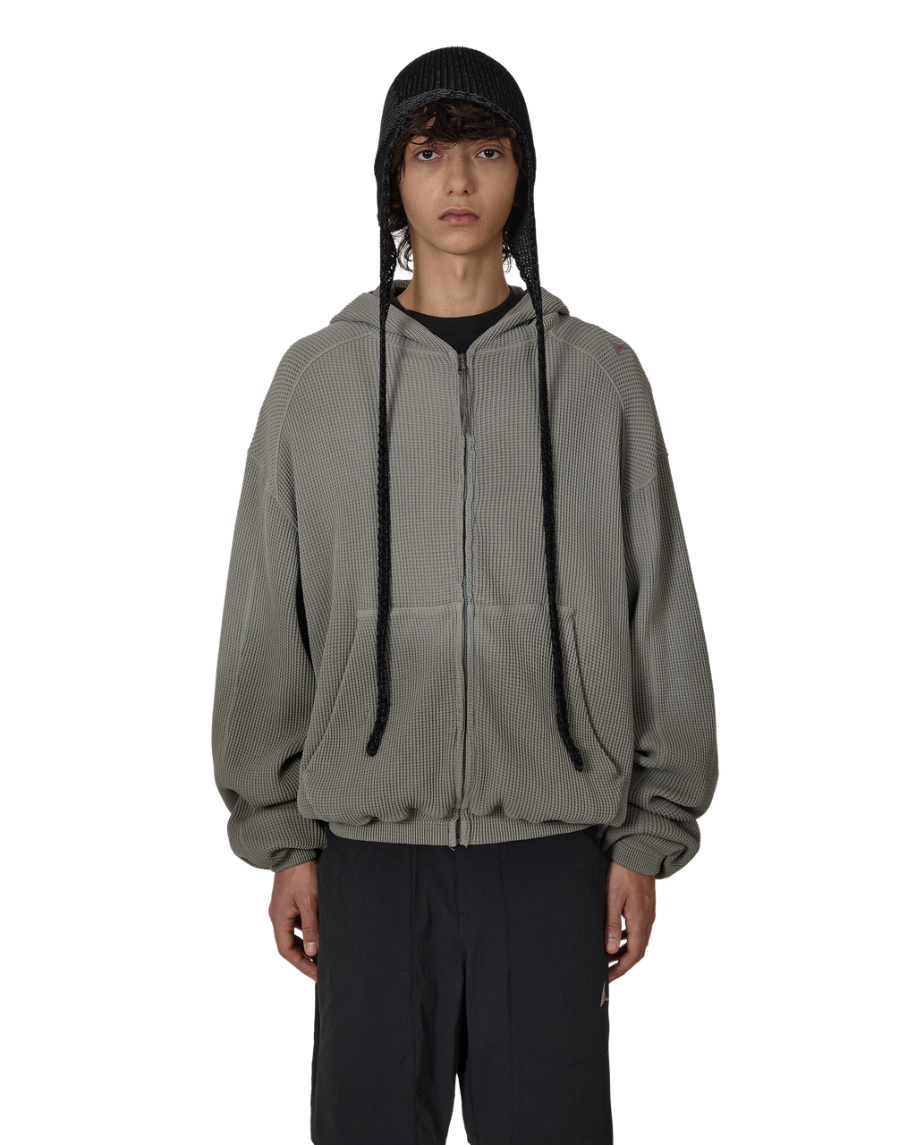 ROA Bee Sun Faded Organic Waffle Zip Up Hoodie J325241-S-Grey front