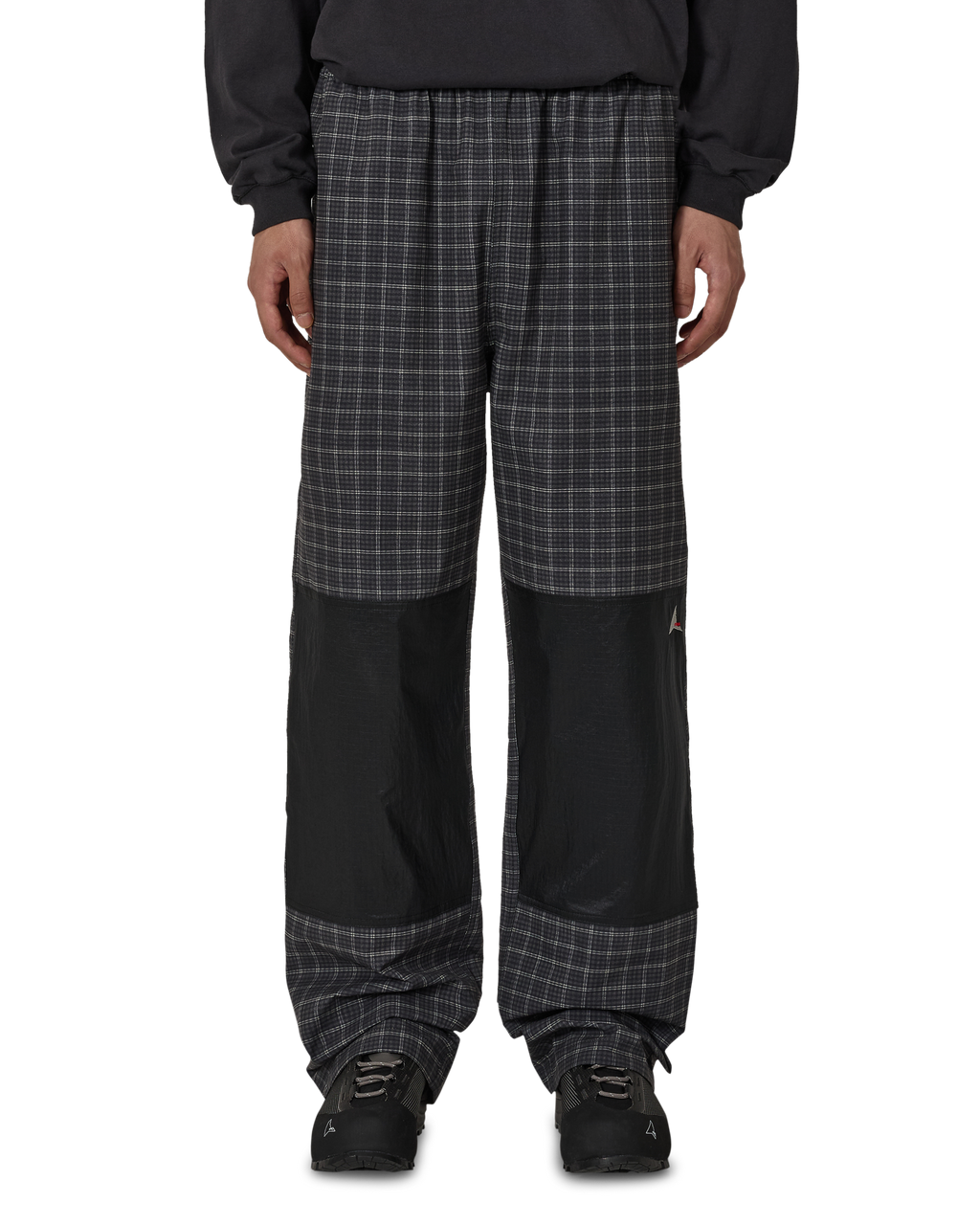 ROA Aair Floweave Printed Check Elasticated Waistband Pants J325399-S-Black front