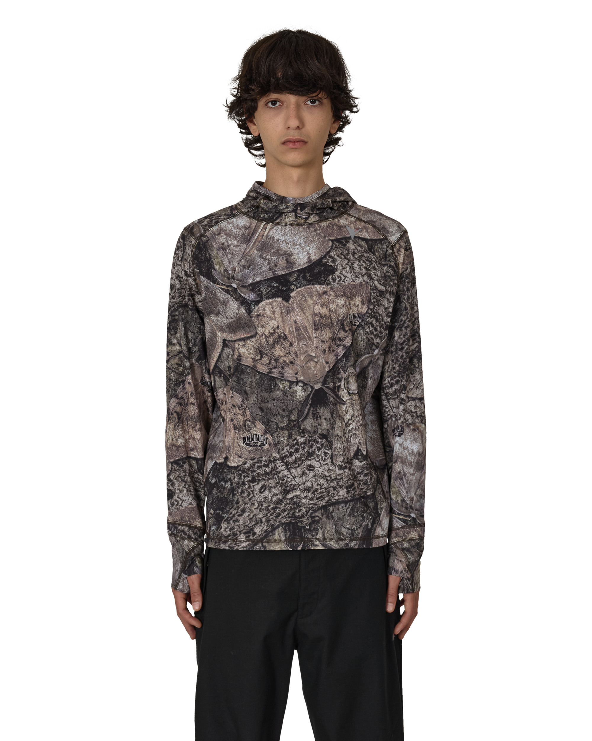 ROA Lio Upf Plus 50 Baselayer Moth Print Long Sleeve Hoodie J325401-S-Brown front