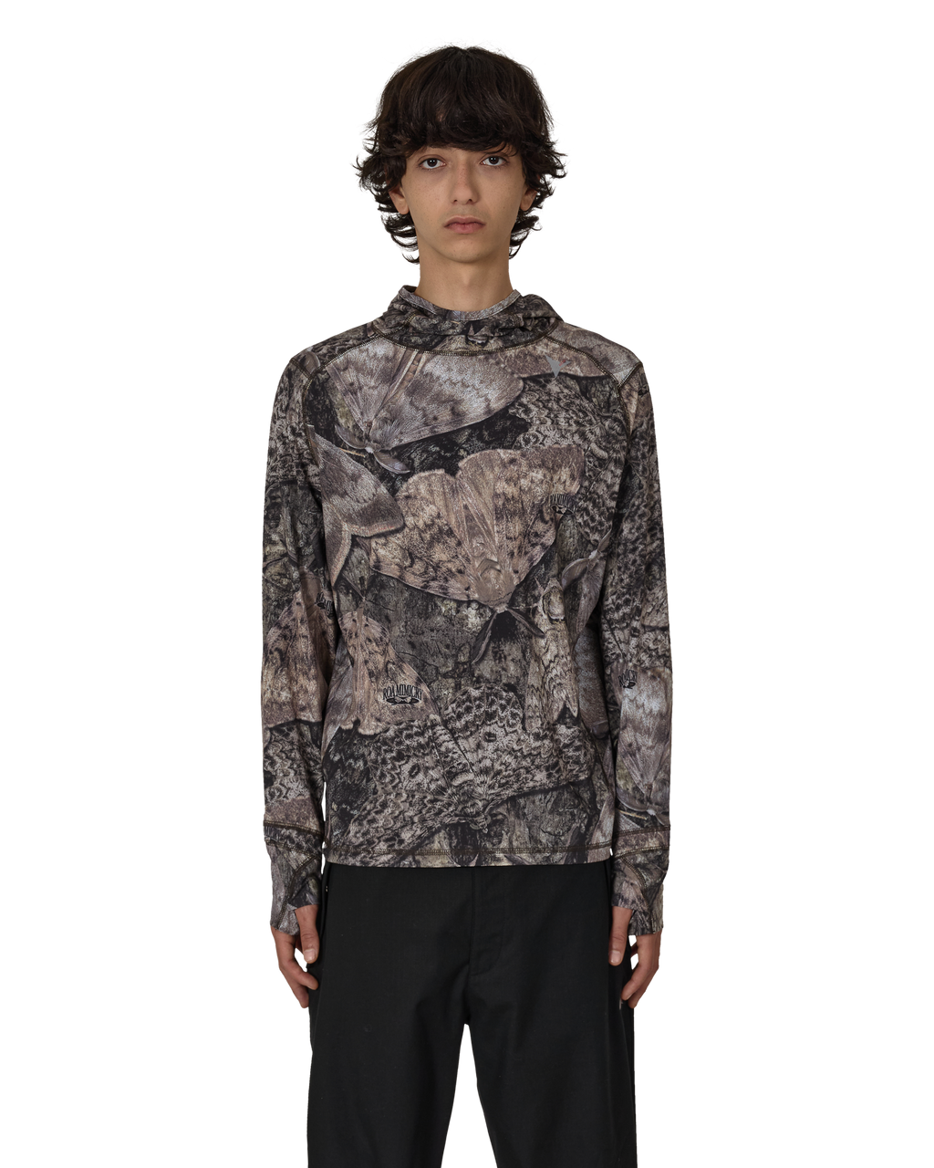 ROA Lio Upf Plus 50 Baselayer Moth Print Long Sleeve Hoodie J325401-S-Brown front