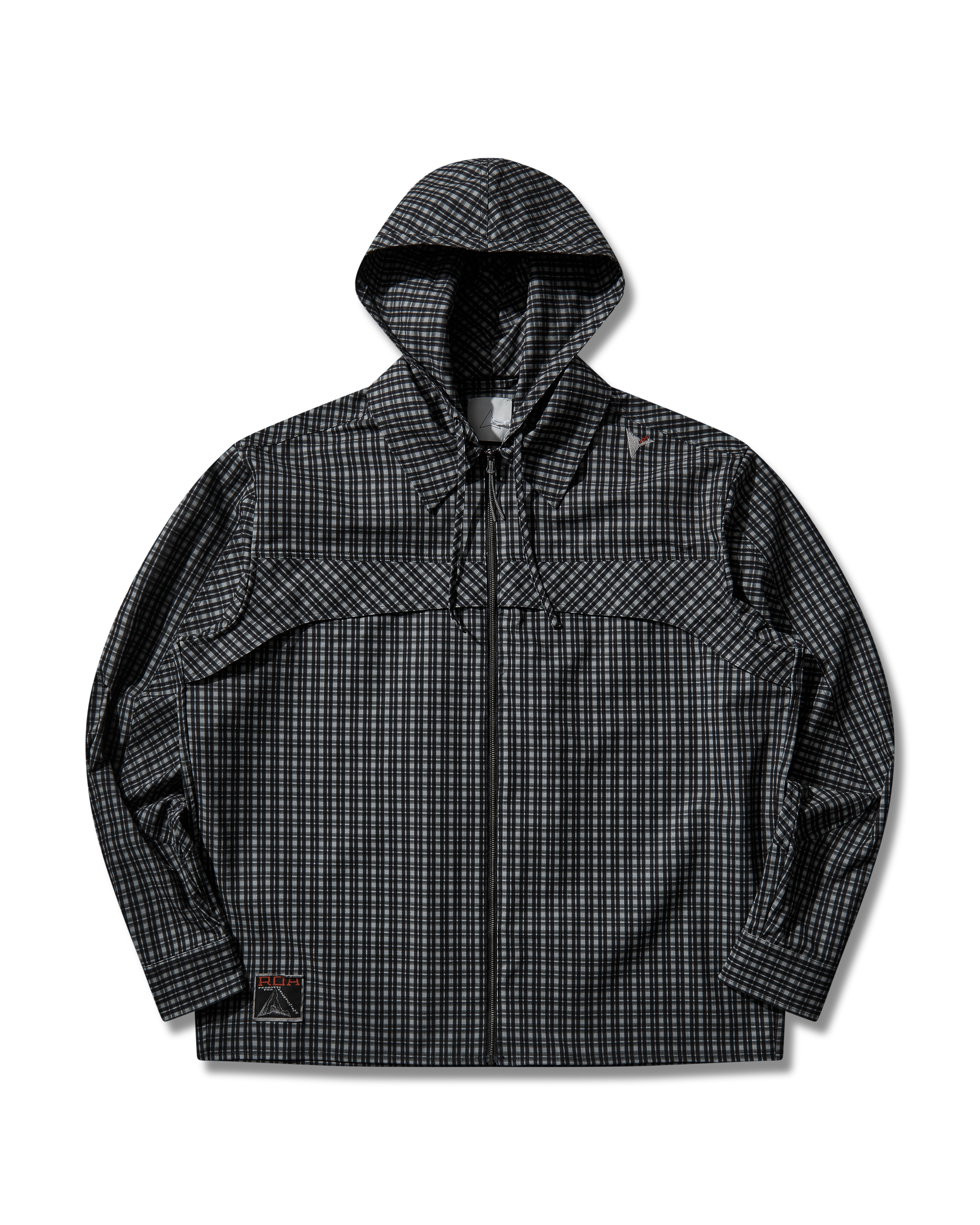 ROA Aair Floweave Printed Check Long Sleeve Hooded Shirt J325403-S-Black 9