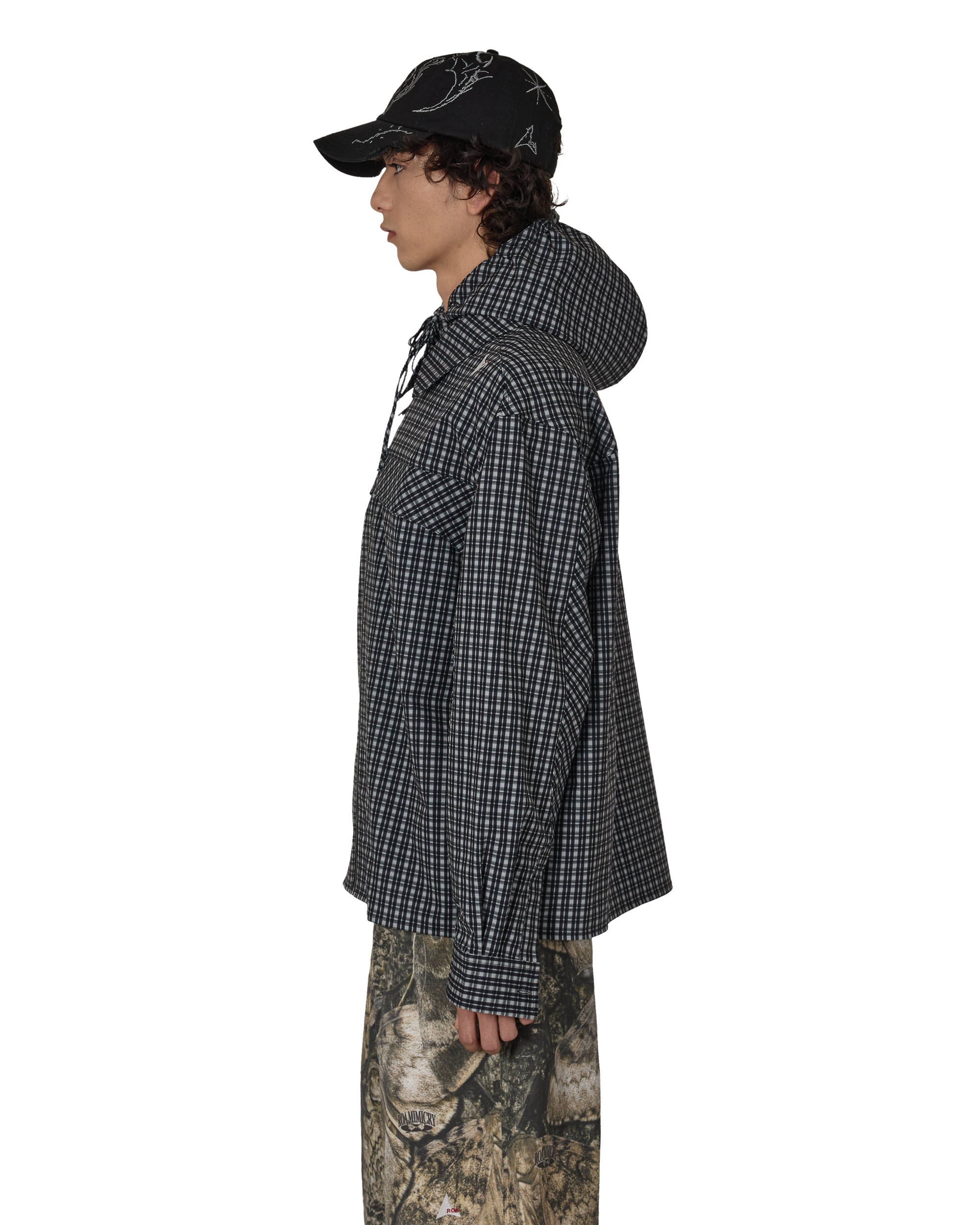 ROA Aair Floweave Printed Check Long Sleeve Hooded Shirt J325403-S-Black 2