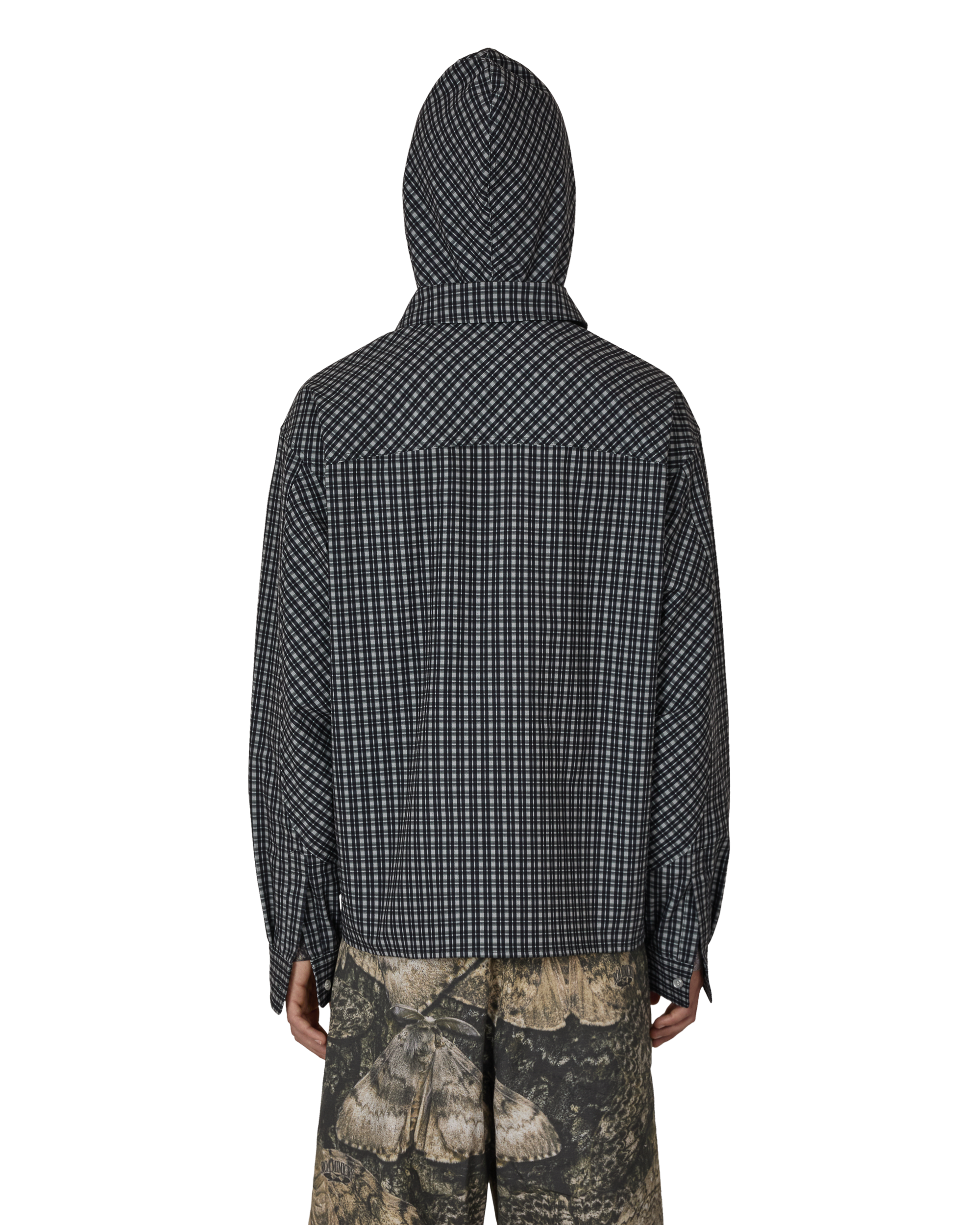 ROA Aair Floweave Printed Check Long Sleeve Hooded Shirt J325403-S-Black 3