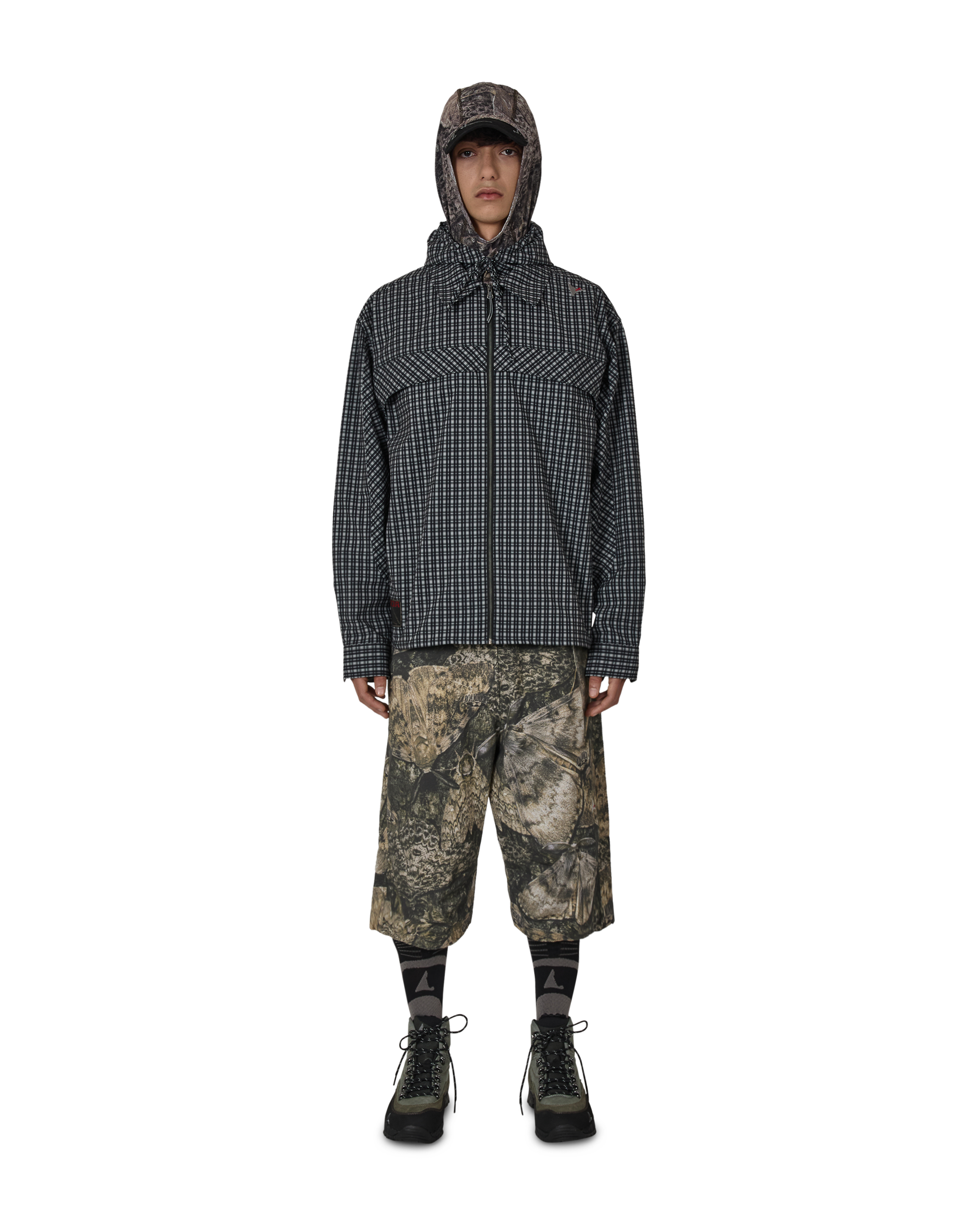 ROA Aair Floweave Printed Check Long Sleeve Hooded Shirt J325403-S-Black 4