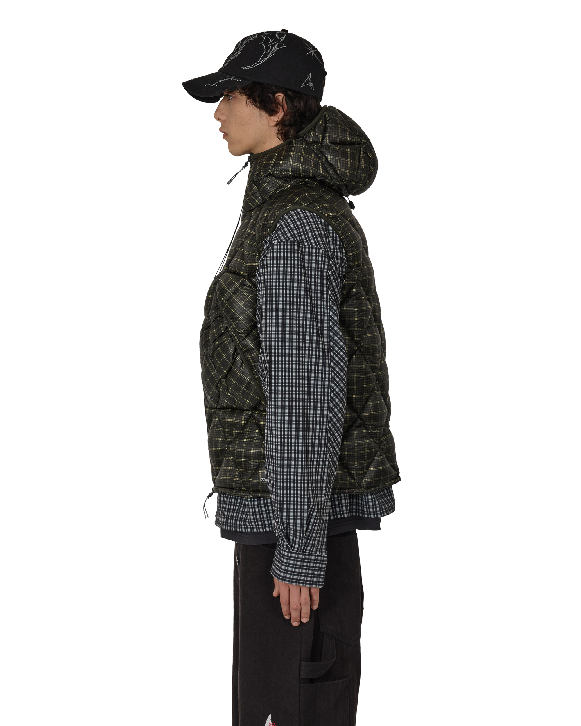 ROA Nuna 600 Fill Power Printed Check Hooded Down Vest J325408-S-Black 2