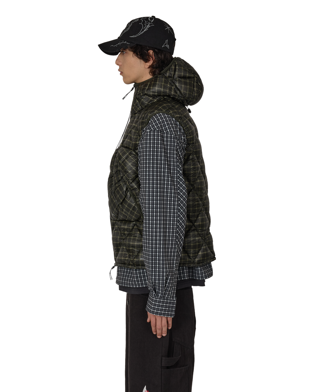 ROA Nuna 600 Fill Power Printed Check Hooded Down Vest J325408-S-Black front