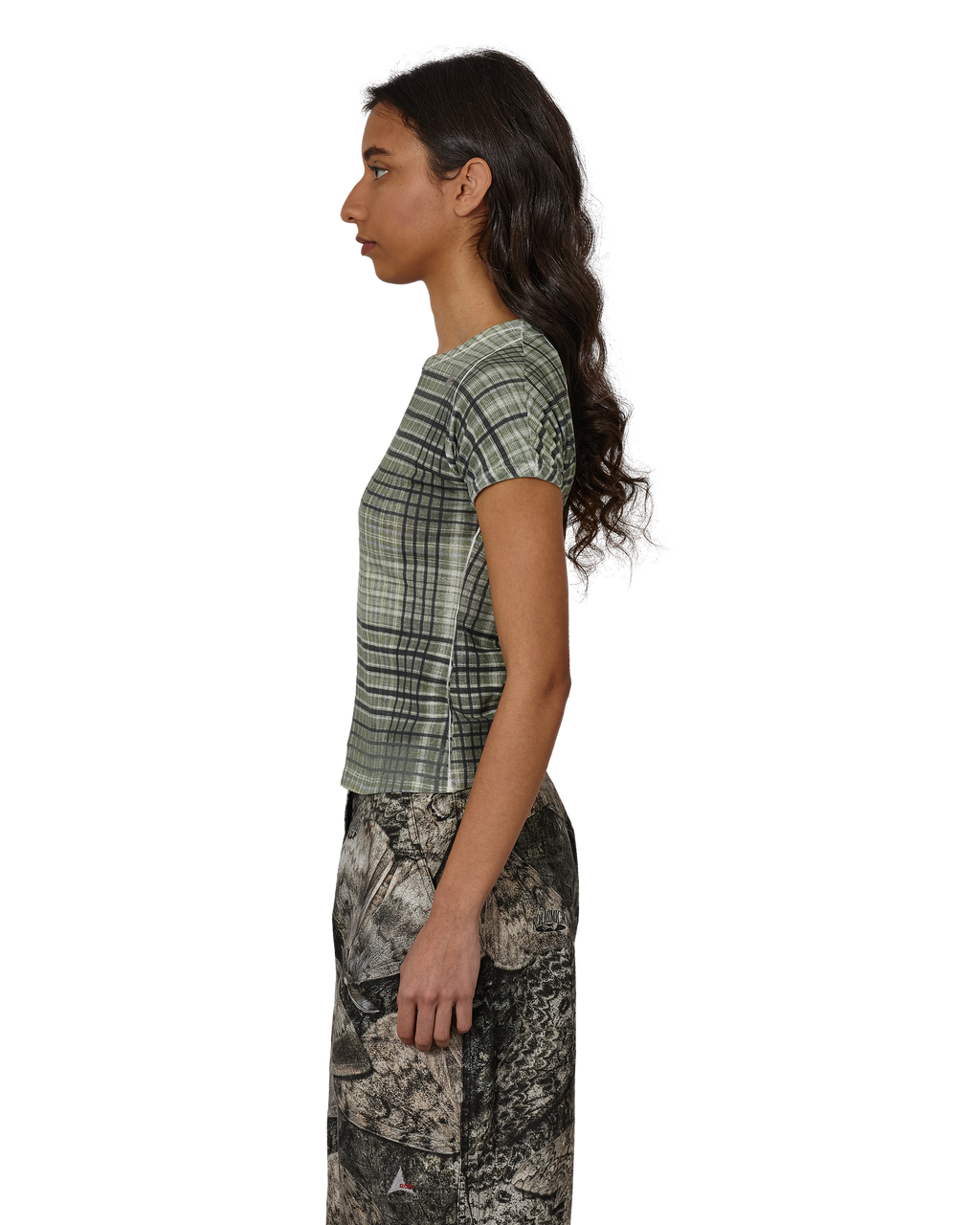 ROA Taba Printed Check Baby Tee J325463-L-Green front