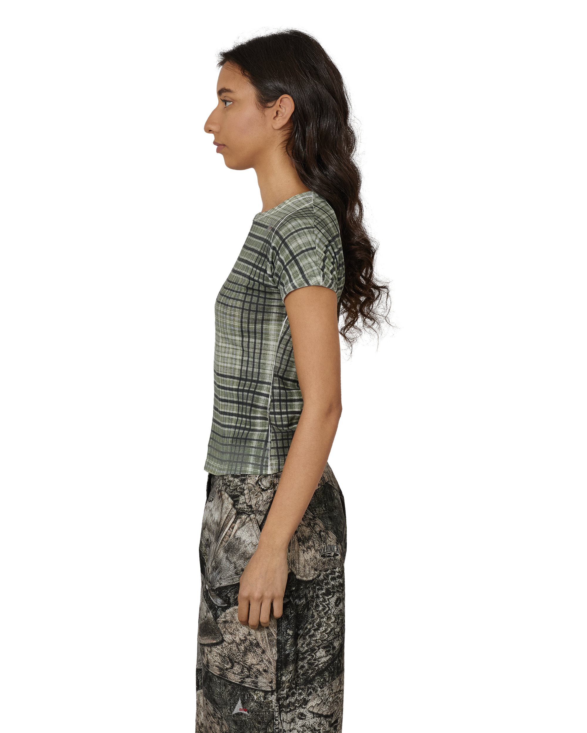 ROA Taba Printed Check Baby Tee J325463-XS-Green 2