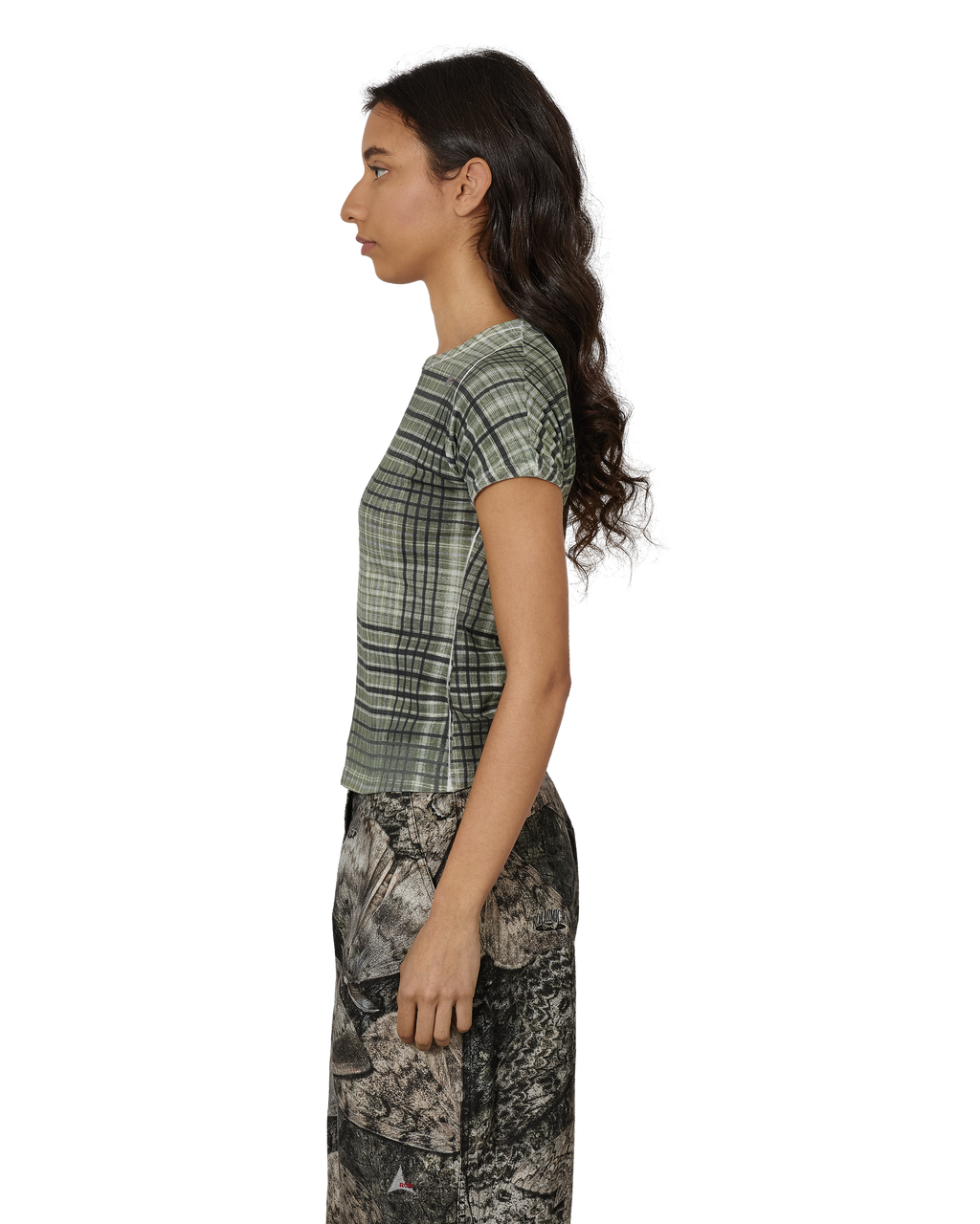 ROA Taba Printed Check Baby Tee J325463-XS-Green front