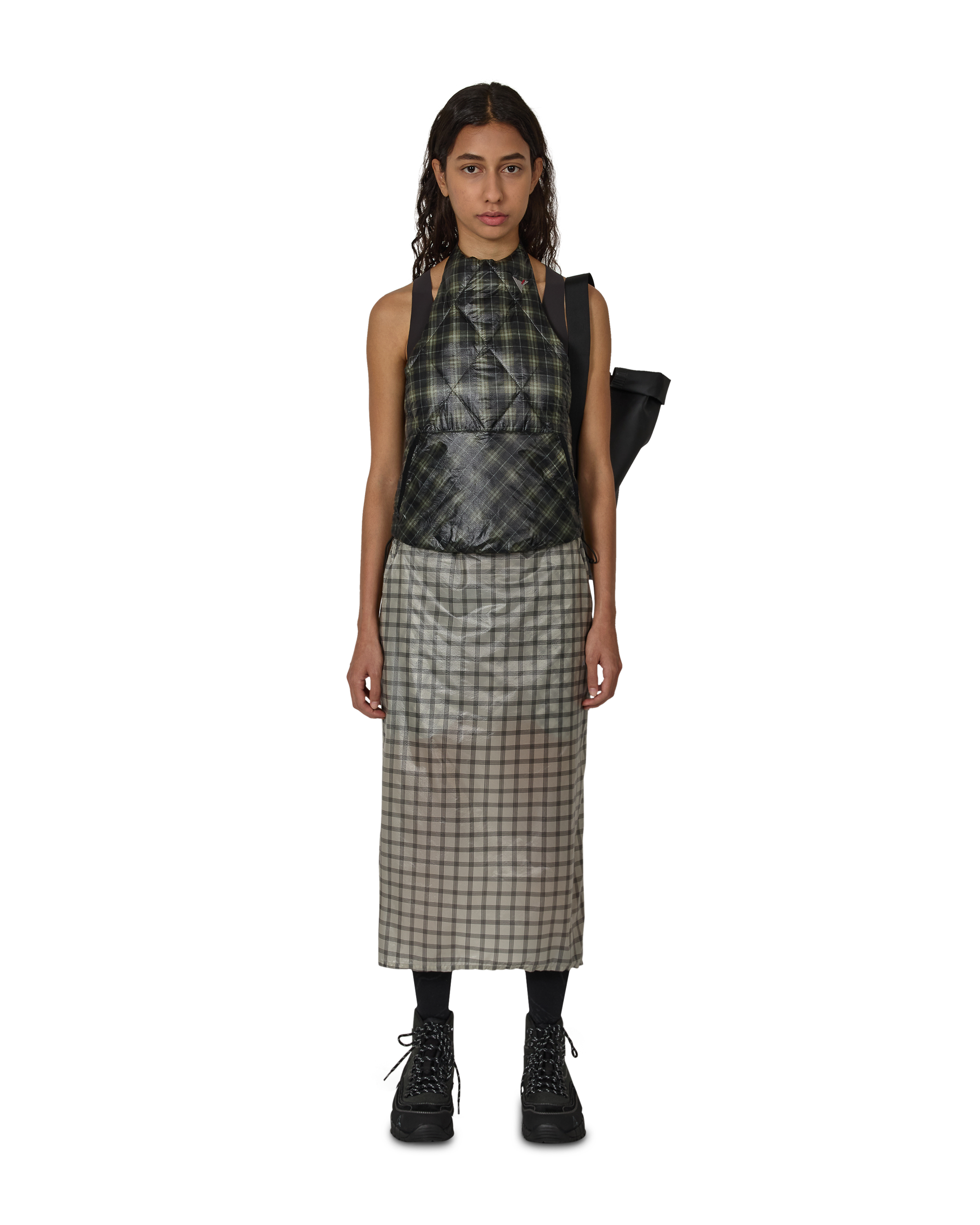 ROA Women's Nia See Through Printed Check Mid Skirt J325820-XS-White 3