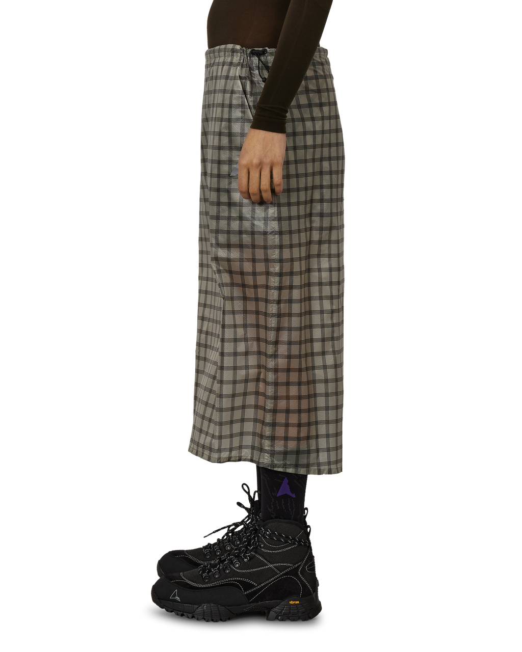 ROA Women's Nia See Through Printed Check Mid Skirt J325820-XS-White front