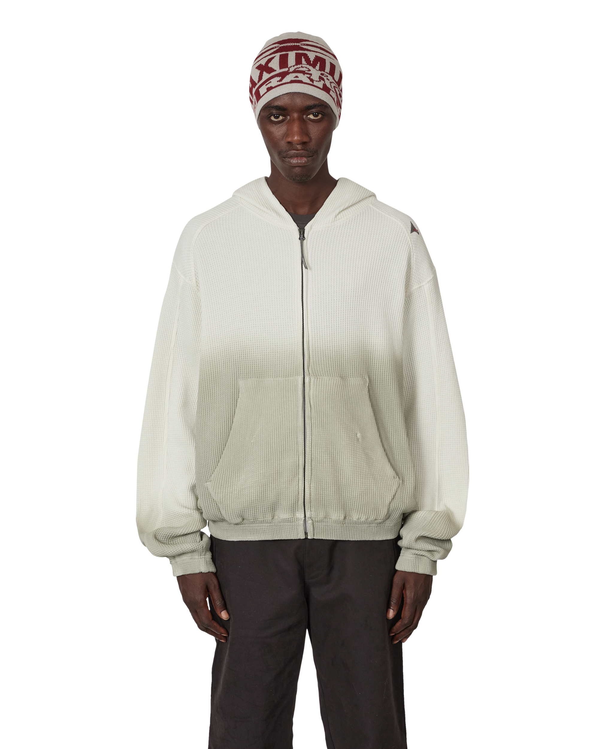 ROA Bee Sun Faded Organic Waffle Zip Up Hoodie J340278-S-White front