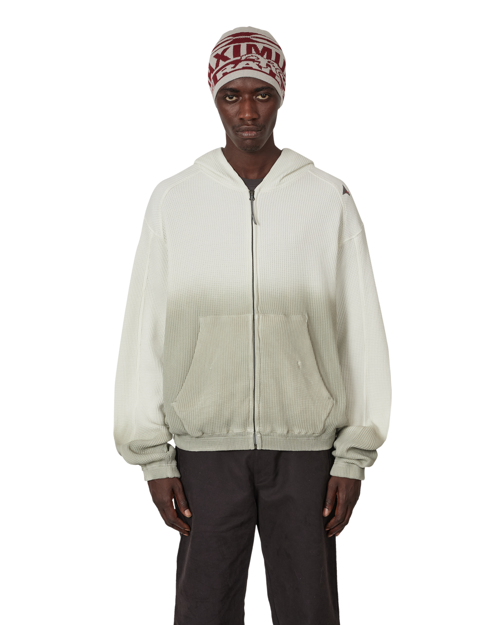 ROA Bee Sun Faded Organic Waffle Zip Up Hoodie J340278-S-White front