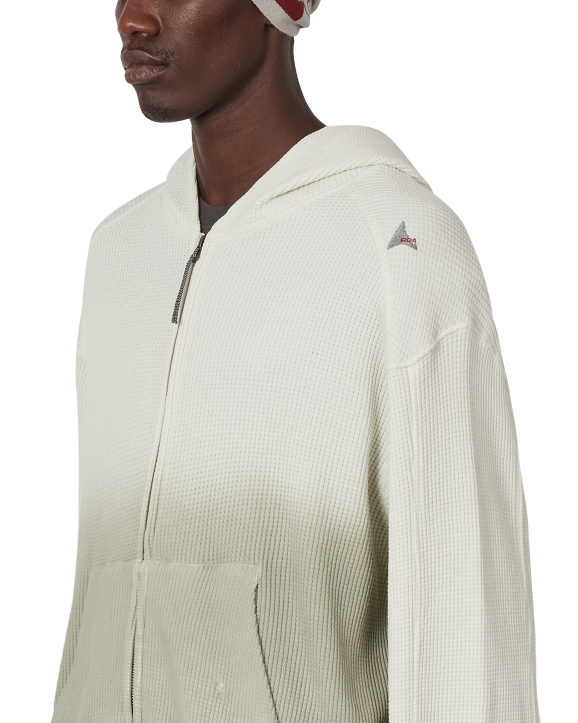 ROA Bee Sun Faded Organic Waffle Zip Up Hoodie J340278-S-White 5