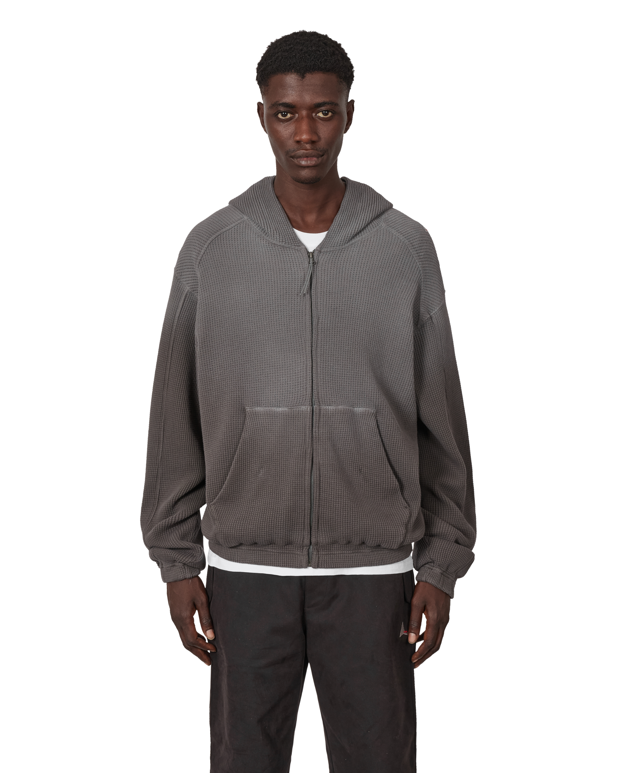 ROA Bee Sun Faded Organic Waffle Zip Up Hoodie J340279-S-Black front