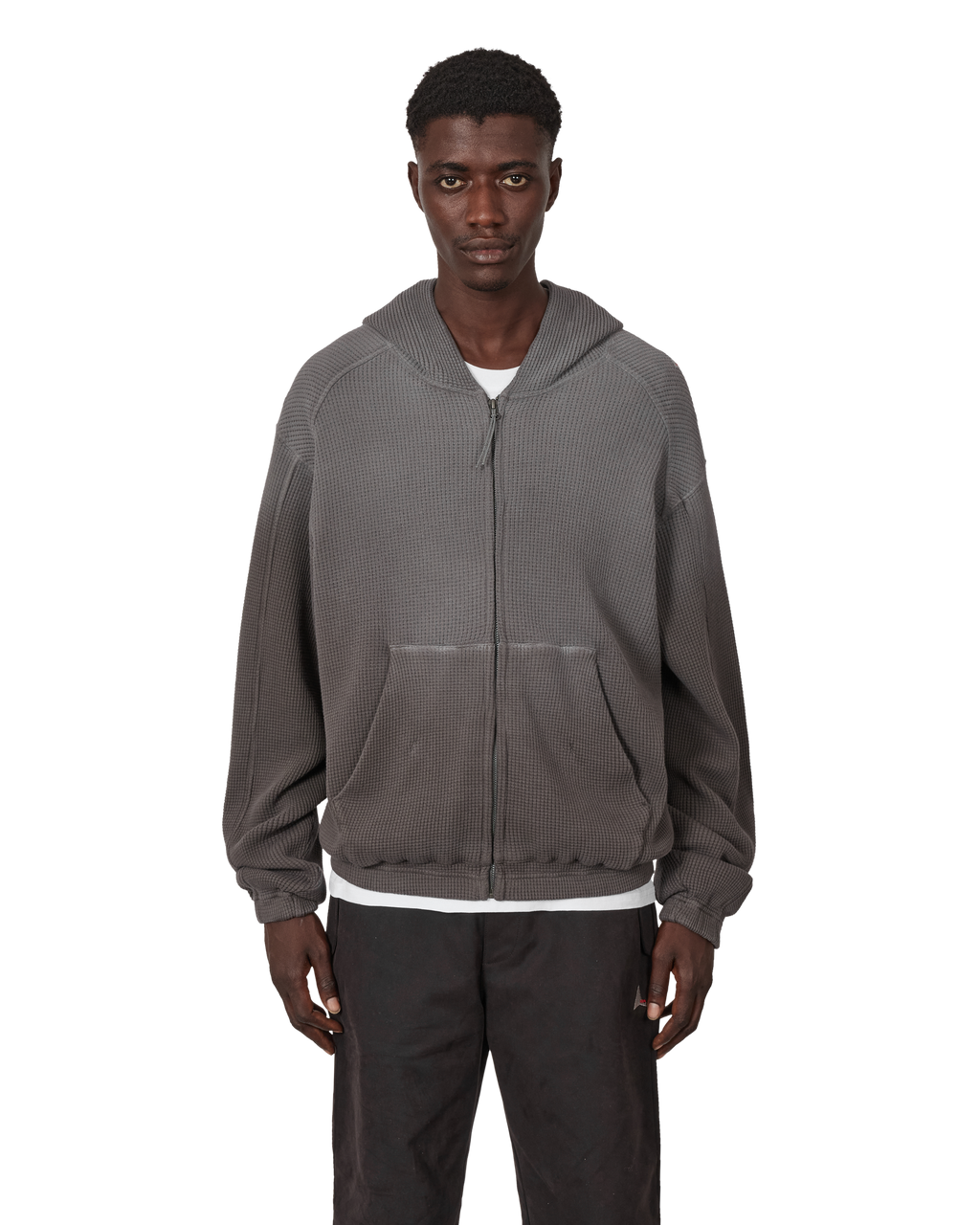 ROA Bee Sun Faded Organic Waffle Zip Up Hoodie J340279-S-Black front