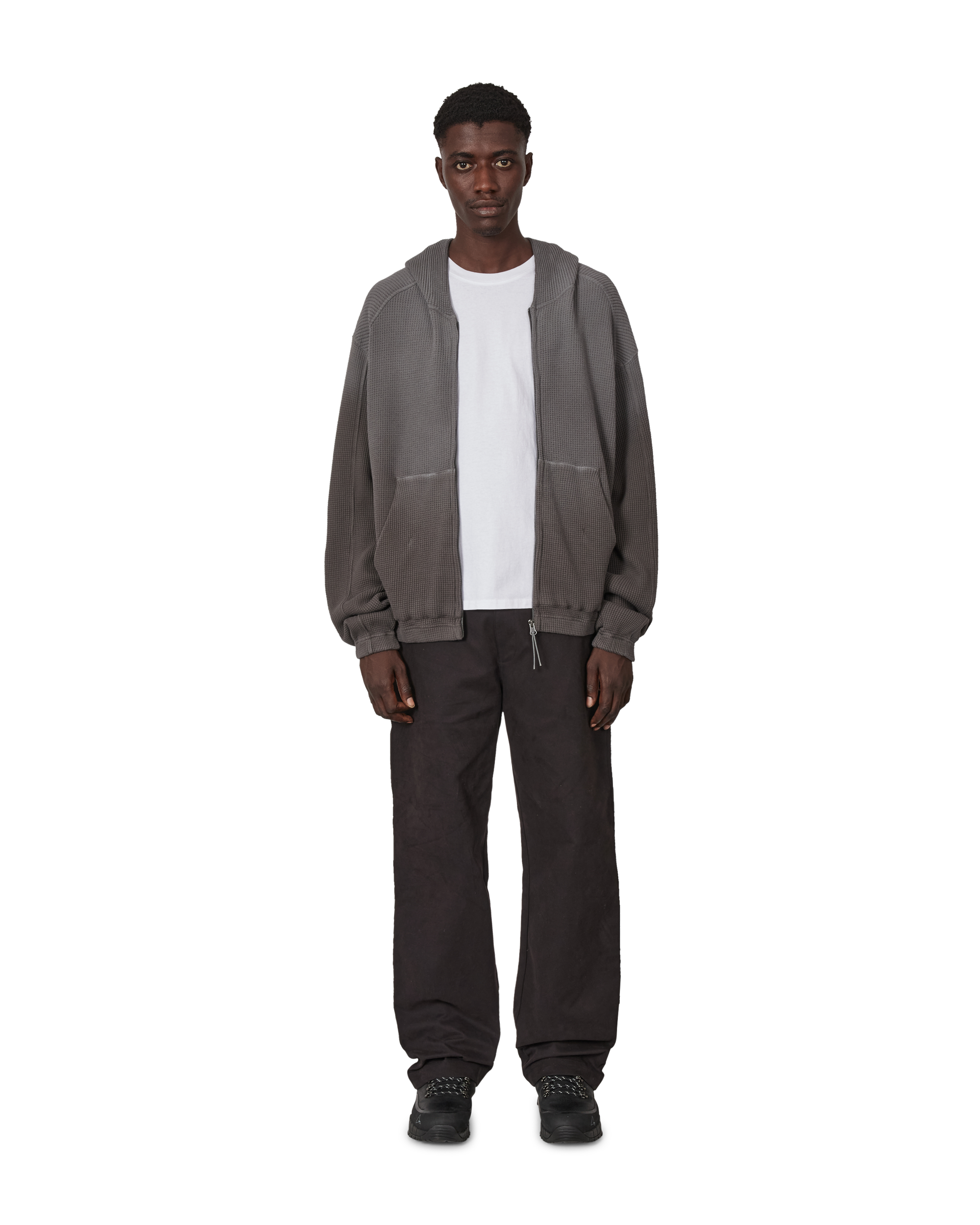 ROA Bee Sun Faded Organic Waffle Zip Up Hoodie J340279-S-Black 4