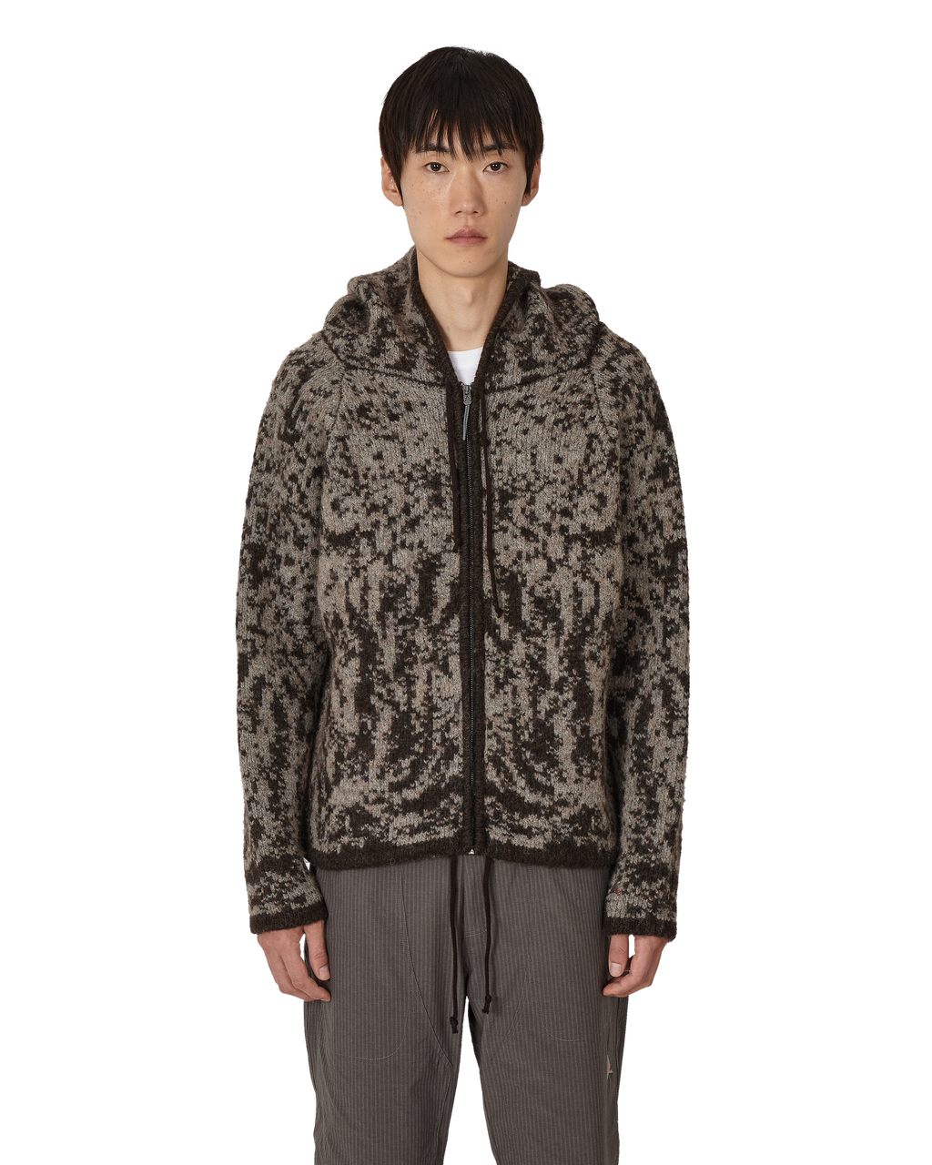 ROA Shrub Felted Knit Zip Up J345229-S-Brown front